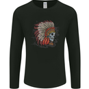 Indian Headdress Skull Native American Biker Mens Long Sleeve T-Shirt Black