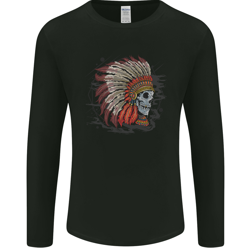 Indian Headdress Skull Native American Biker Mens Long Sleeve T-Shirt Black