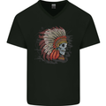 Indian Headdress Skull Native American Biker Mens V-Neck Cotton T-Shirt Black