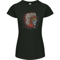 Indian Headdress Skull Native American Biker Womens Petite Cut T-Shirt Black