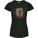 Indian Headdress Skull Native American Biker Womens Petite Cut T-Shirt Black