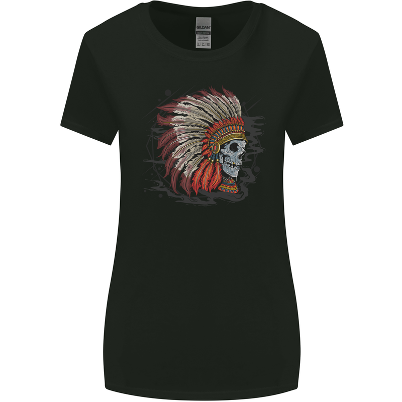 Indian Headdress Skull Native American Biker Womens Wider Cut T-Shirt Black