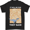 Indoor Rock Climbing Wall Funny Dinosaur T-Rex Mens T-Shirt 100% Cotton Black