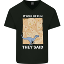 Indoor Rock Climbing Wall Funny Dinosaur T-Rex Mens V-Neck Cotton T-Shirt Black