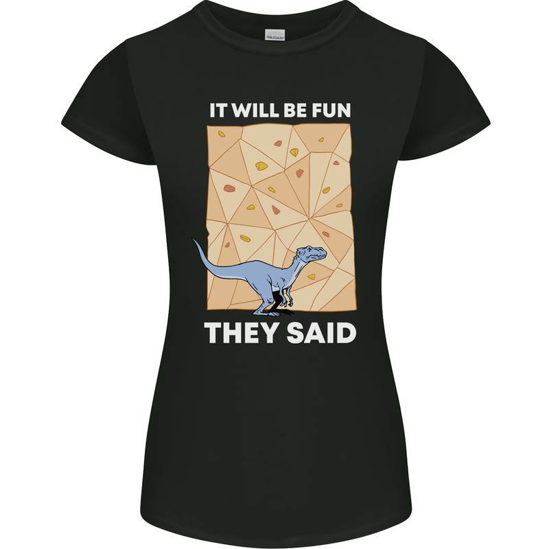 Indoor Rock Climbing Wall Funny Dinosaur T-Rex Womens Petite Cut T-Shirt Black
