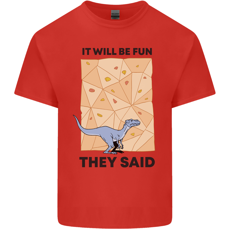 Indoor Rock Climbing Wall Funny T-Rex Dinosaur Mens Cotton T-Shirt Tee Top Red