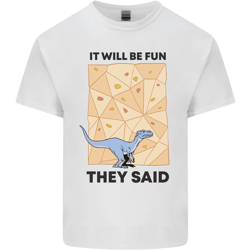 Indoor Rock Climbing Wall Funny T-Rex Dinosaur Mens Cotton T-Shirt Tee Top White