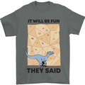 Indoor Rock Climbing Wall Funny T-Rex Dinosaur Mens T-Shirt 100% Cotton Charcoal