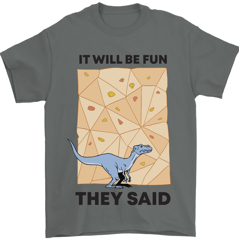 Indoor Rock Climbing Wall Funny T-Rex Dinosaur Mens T-Shirt 100% Cotton Charcoal