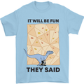 Indoor Rock Climbing Wall Funny T-Rex Dinosaur Mens T-Shirt 100% Cotton Light Blue