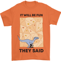 Indoor Rock Climbing Wall Funny T-Rex Dinosaur Mens T-Shirt 100% Cotton Orange