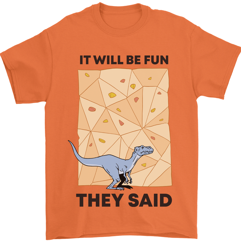 Indoor Rock Climbing Wall Funny T-Rex Dinosaur Mens T-Shirt 100% Cotton Orange