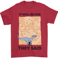 Indoor Rock Climbing Wall Funny T-Rex Dinosaur Mens T-Shirt 100% Cotton Red