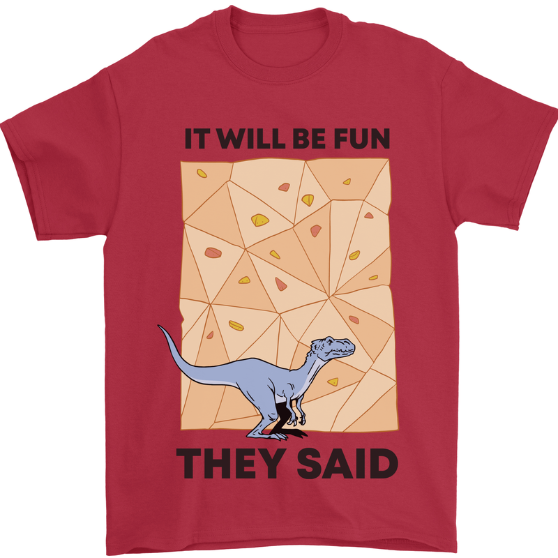 Indoor Rock Climbing Wall Funny T-Rex Dinosaur Mens T-Shirt 100% Cotton Red