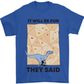 Indoor Rock Climbing Wall Funny T-Rex Dinosaur Mens T-Shirt 100% Cotton Royal Blue