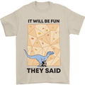 Indoor Rock Climbing Wall Funny T-Rex Dinosaur Mens T-Shirt 100% Cotton Sand