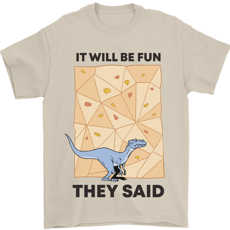 Indoor Rock Climbing Wall Funny T-Rex Dinosaur Mens T-Shirt 100% Cotton Sand