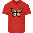 Irish Butterfly Ireland Ire Mens V-Neck Cotton T-Shirt Red