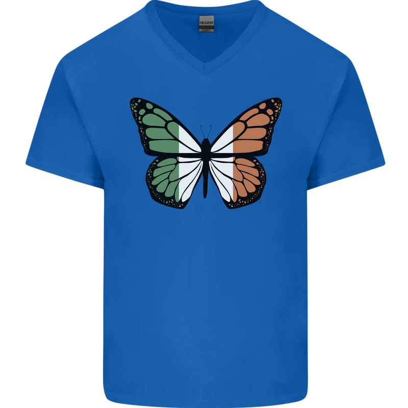 Irish Butterfly Ireland Ire Mens V-Neck Cotton T-Shirt Royal Blue