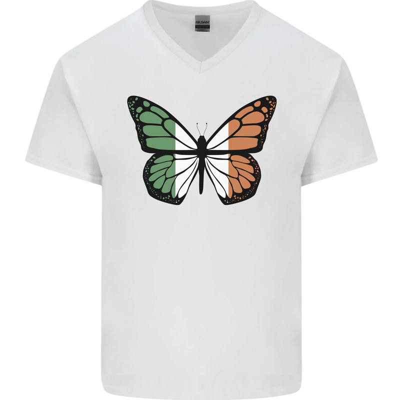 Irish Butterfly Ireland Ire Mens V-Neck Cotton T-Shirt White