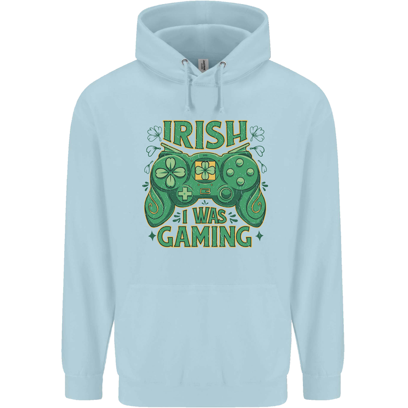Irish I Was Gaming St Patricks Day Funny Gamer Childrens Kids Hoodie Light Blue