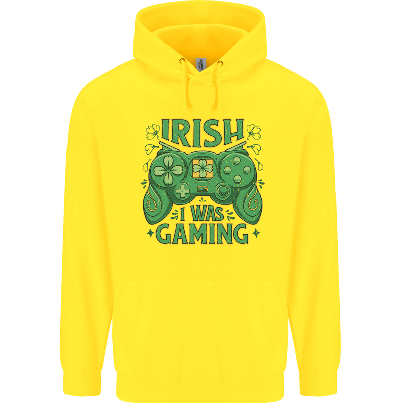 Irish I Was Gaming St Patricks Day Funny Gamer Childrens Kids Hoodie Yellow