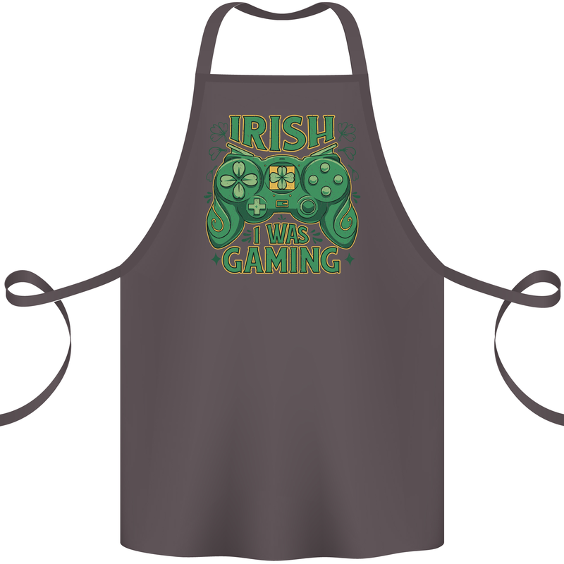 Irish I Was Gaming St Patricks Day Funny Gamer Cotton Apron 100% Organic Dark Grey