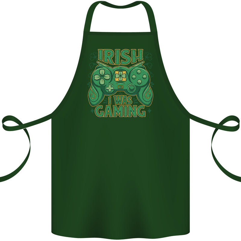 Irish I Was Gaming St Patricks Day Funny Gamer Cotton Apron 100% Organic Forest Green