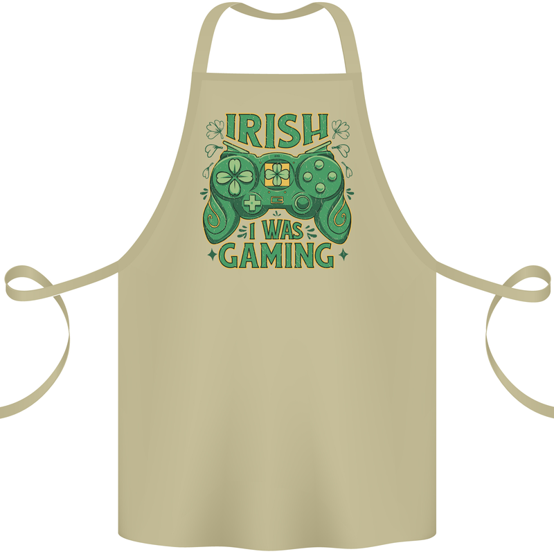 Irish I Was Gaming St Patricks Day Funny Gamer Cotton Apron 100% Organic Khaki