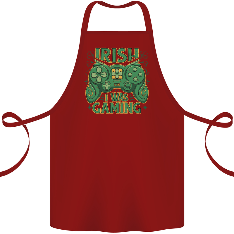 Irish I Was Gaming St Patricks Day Funny Gamer Cotton Apron 100% Organic Maroon