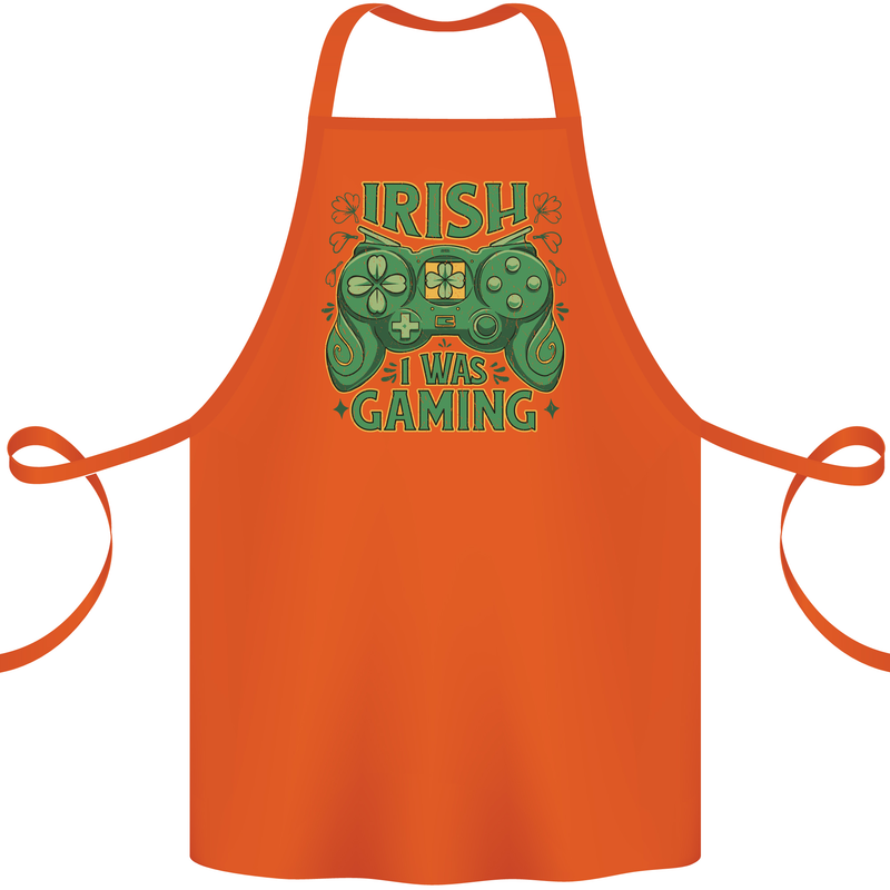 Irish I Was Gaming St Patricks Day Funny Gamer Cotton Apron 100% Organic Orange