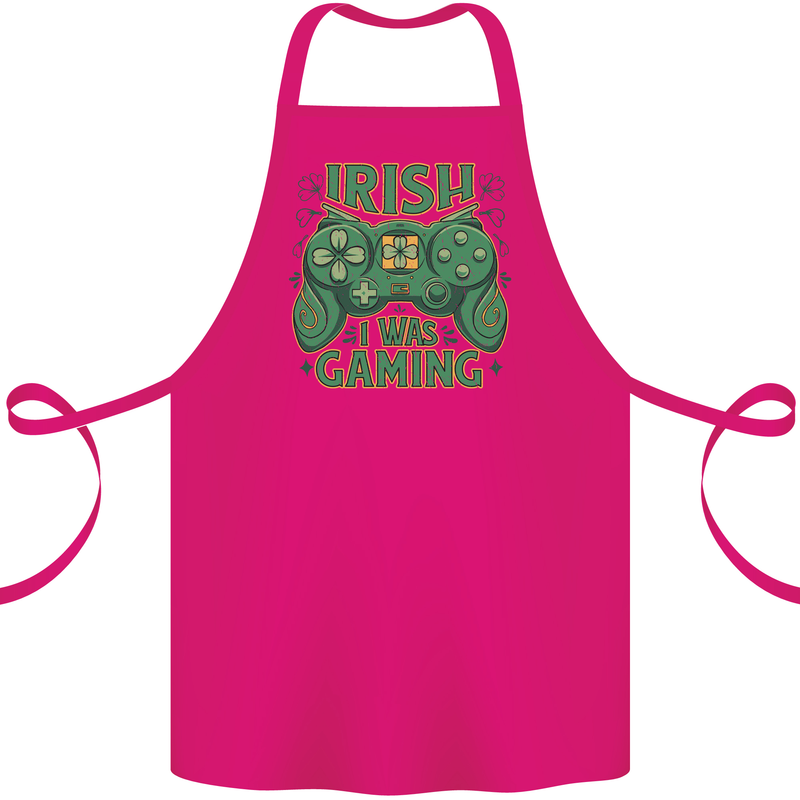 Irish I Was Gaming St Patricks Day Funny Gamer Cotton Apron 100% Organic Pink