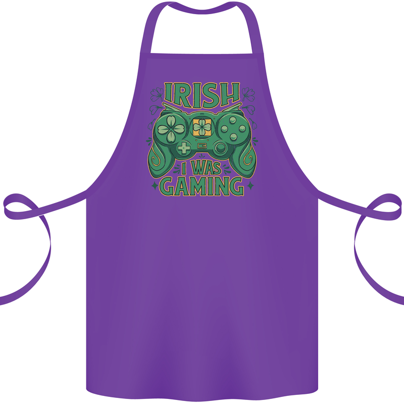 Irish I Was Gaming St Patricks Day Funny Gamer Cotton Apron 100% Organic Purple