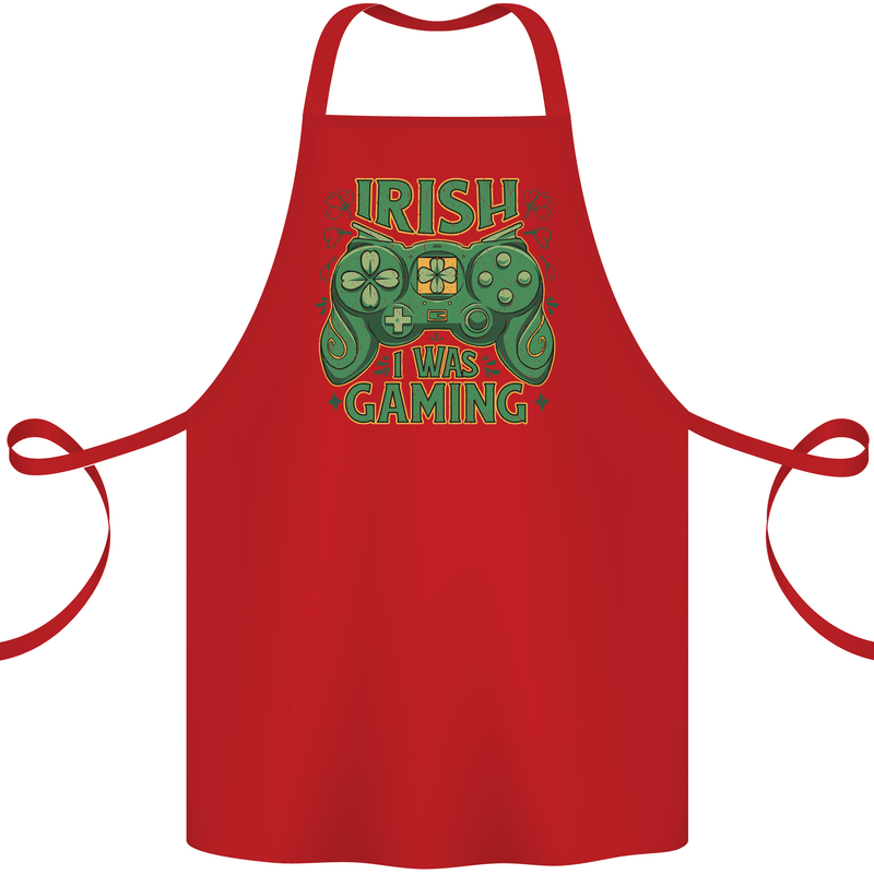 Irish I Was Gaming St Patricks Day Funny Gamer Cotton Apron 100% Organic Red