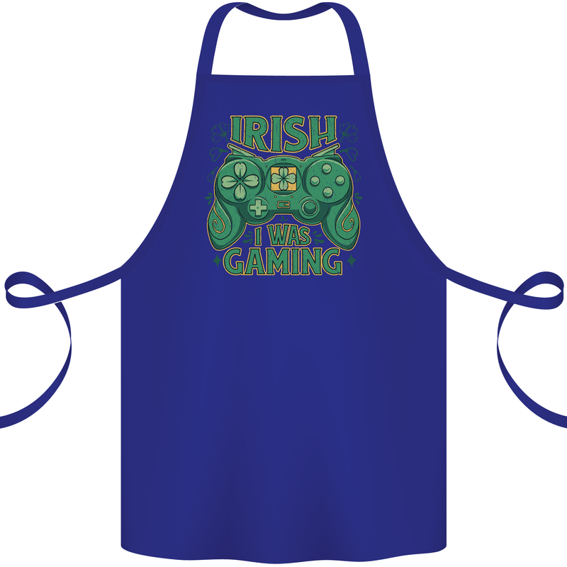 Irish I Was Gaming St Patricks Day Funny Gamer Cotton Apron 100% Organic Royal Blue
