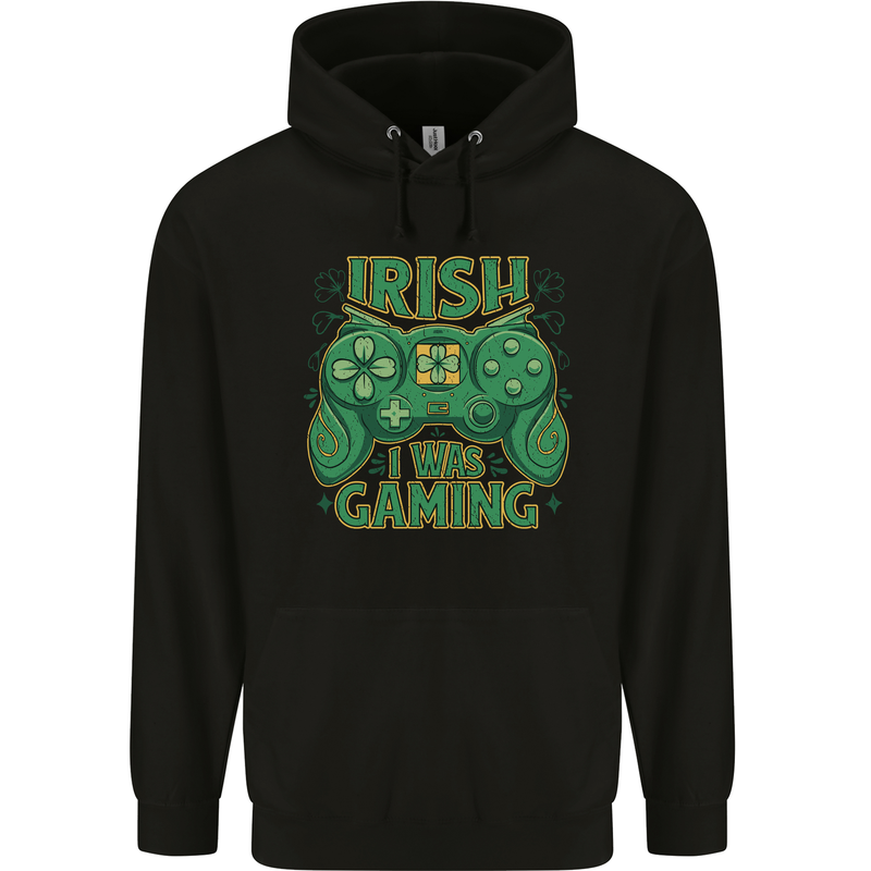Irish I Was Gaming St Patricks Day Funny Gamer Mens 80% Cotton Hoodie Black