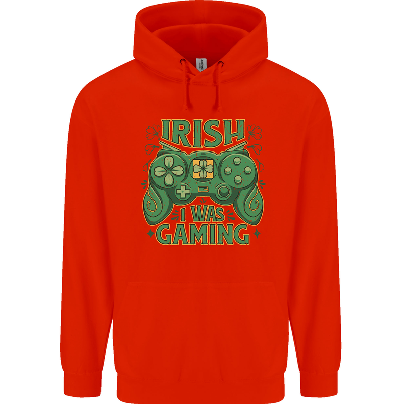 Irish I Was Gaming St Patricks Day Funny Gamer Mens 80% Cotton Hoodie Bright Red