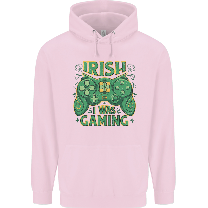 Irish I Was Gaming St Patricks Day Funny Gamer Mens 80% Cotton Hoodie Light Pink