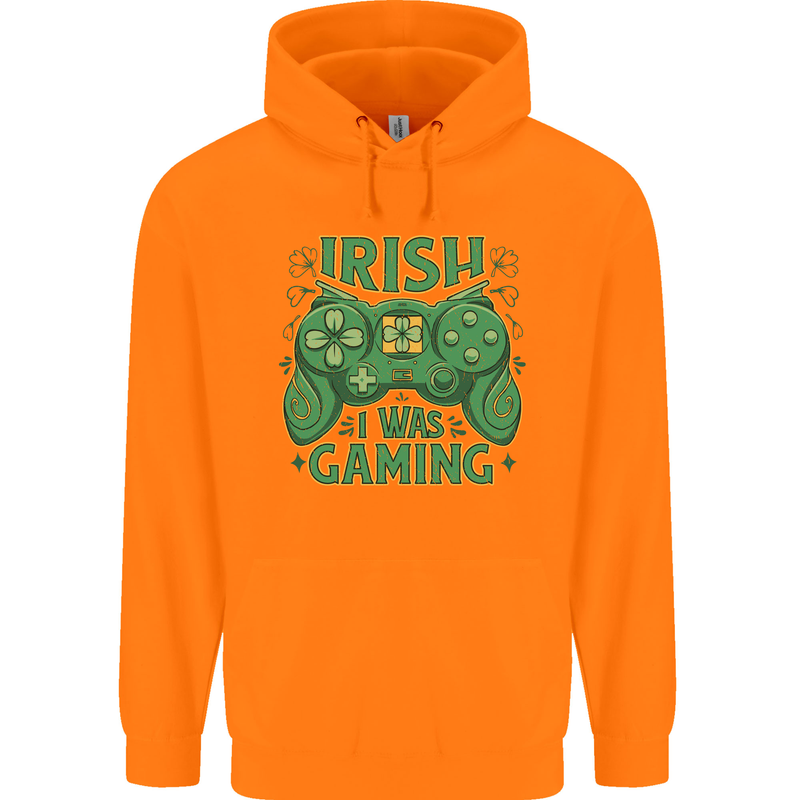 Irish I Was Gaming St Patricks Day Funny Gamer Mens 80% Cotton Hoodie Orange