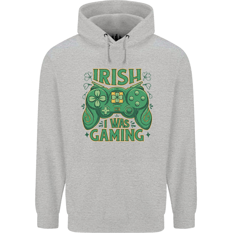Irish I Was Gaming St Patricks Day Funny Gamer Mens 80% Cotton Hoodie Sports Grey