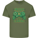 Irish I Was Gaming St Patricks Day Funny Gamer Mens Cotton T-Shirt Tee Top Military Green