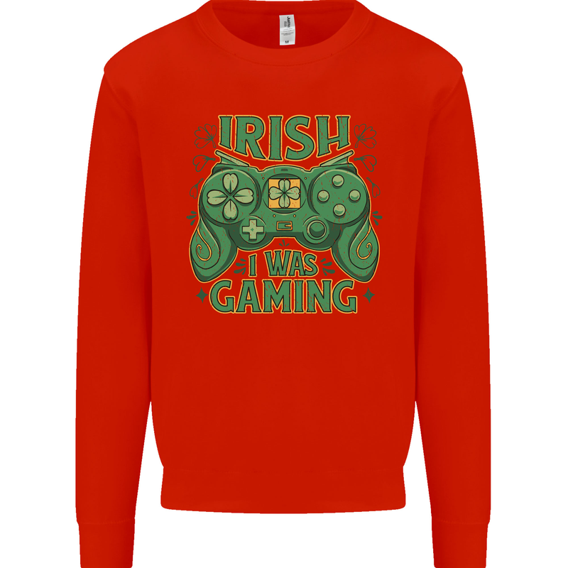 Irish I Was Gaming St Patricks Day Funny Gamer Mens Sweatshirt Jumper Bright Red