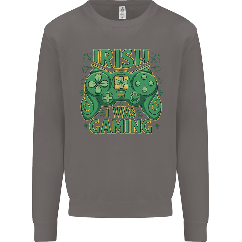Irish I Was Gaming St Patricks Day Funny Gamer Mens Sweatshirt Jumper Charcoal