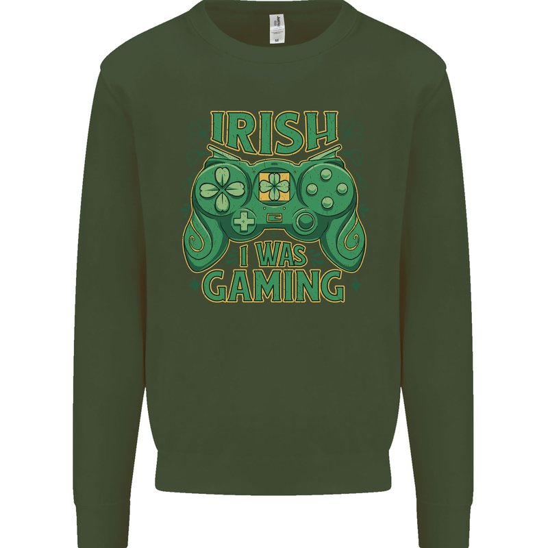Irish I Was Gaming St Patricks Day Funny Gamer Mens Sweatshirt Jumper Forest Green