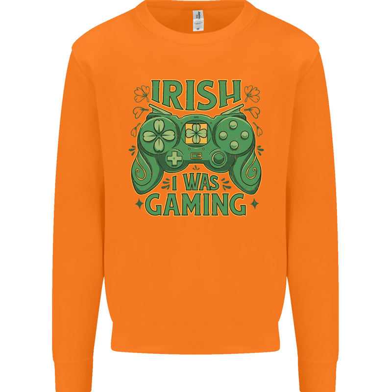 Irish I Was Gaming St Patricks Day Funny Gamer Mens Sweatshirt Jumper Orange