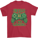 Irish I Was Gaming St Patricks Day Funny Gamer Mens T-Shirt 100% Cotton Red