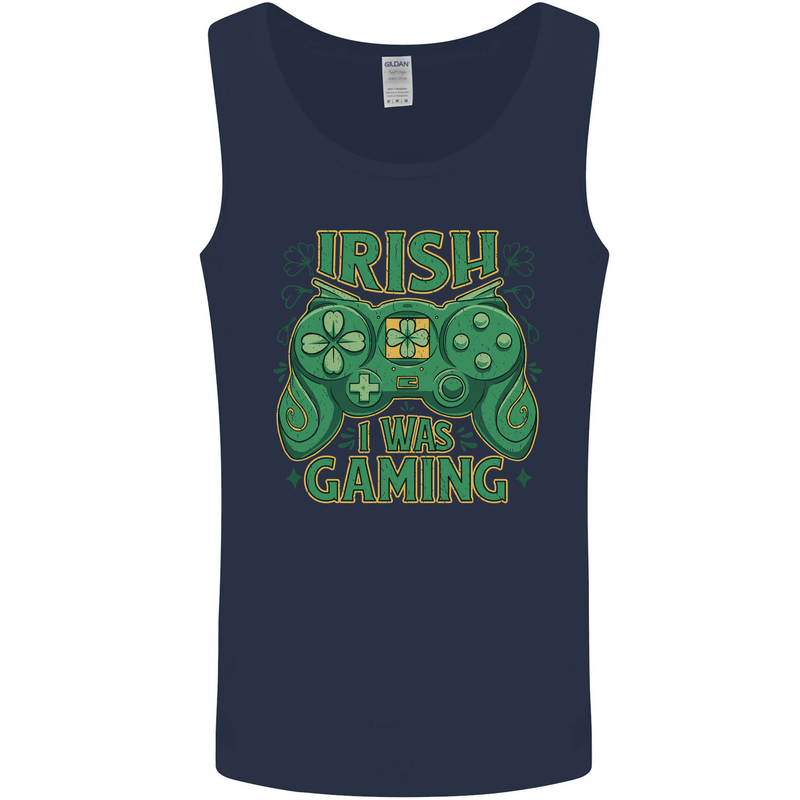 Irish I Was Gaming St Patricks Day Funny Gamer Mens Vest Tank Top Navy Blue