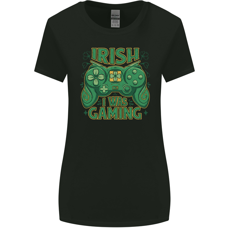 Irish I Was Gaming St Patricks Day Funny Gamer Womens Wider Cut T-Shirt Black