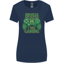 Irish I Was Gaming St Patricks Day Funny Gamer Womens Wider Cut T-Shirt Navy Blue