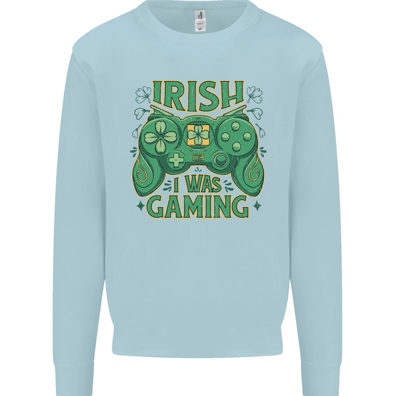Irish I Was Gaming St Patricks Day Gamer Kids Sweatshirt Jumper Light Blue